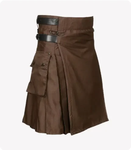 Chocolate Brown Leather Strap Utility Kilt For Active Man