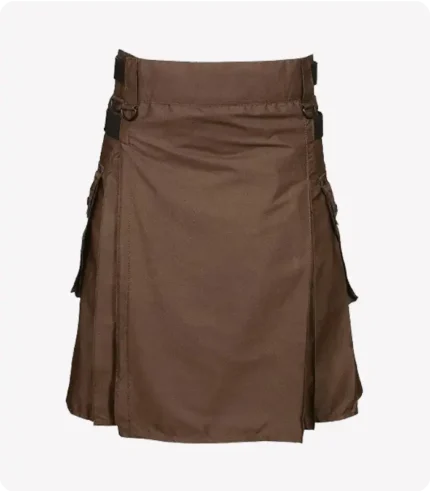 Chocolate Brown Leather Strap Utility Kilt For Active Man