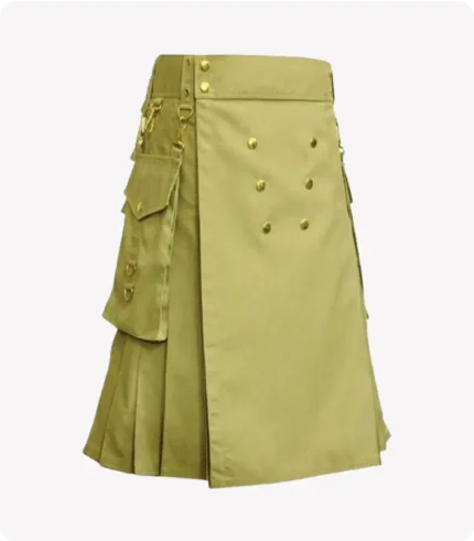 Khaki Utility Kilt With Gold Button