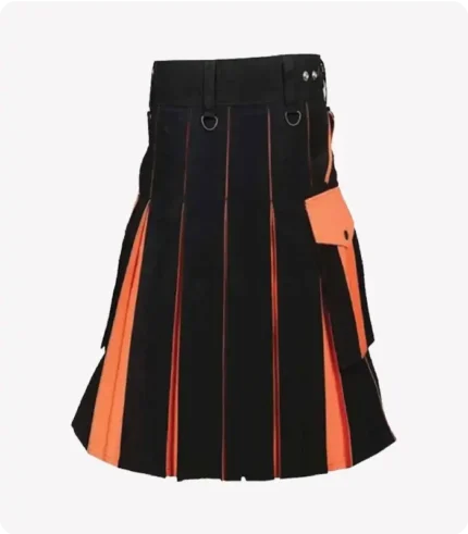 Black & Orange Utility Kilt For Men