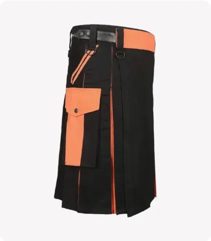 Black & Orange Utility Kilt For Men