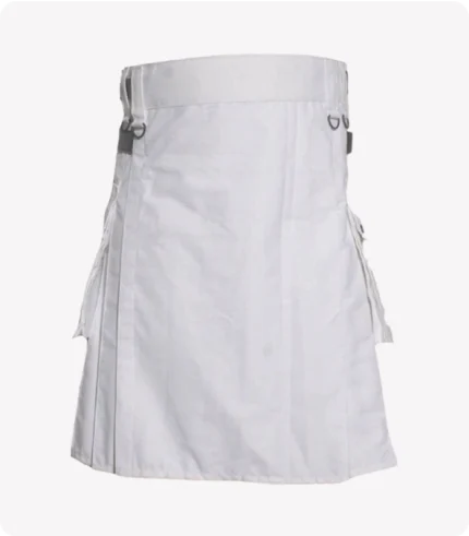 Deluxe White Utility Kilt With Leather Straps