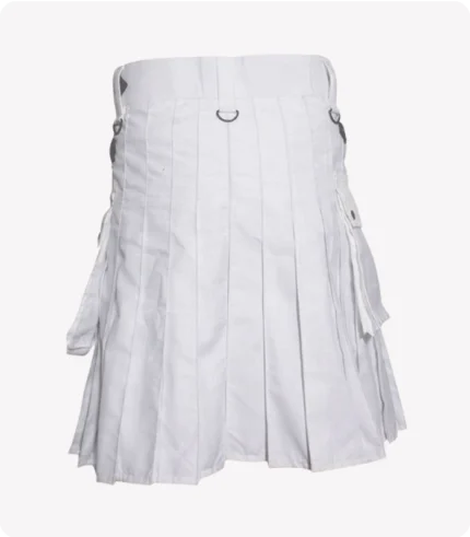 Deluxe White Utility Kilt With Leather Straps